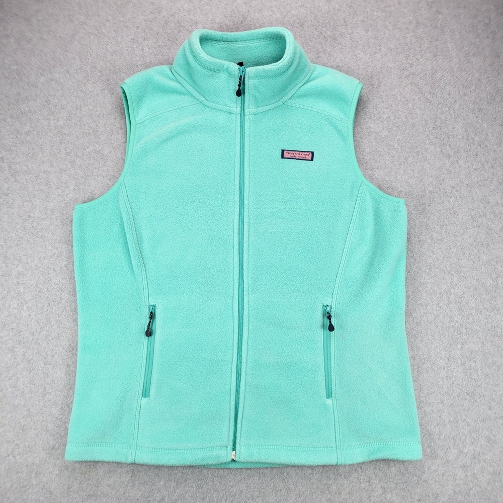 Vineyard Vines Fleece Vest Womens Medium Mint Green Full Zip 200067